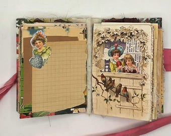 Junk journal, handmade vintage notebook, small junk journal, mixed media collage
