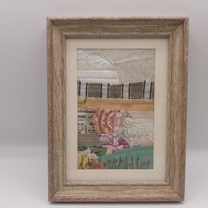 Textile art Original painting &quot;Landscape&quot;, embroidery, Framed lanscape textile picture
