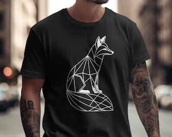ジオメトリックフォックスTシャツ：ユニセックスリラックスフィットコットンTシャツ