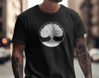 Tree of Life T-Shirt: Black & White Graphic, Relaxed Fit Tee