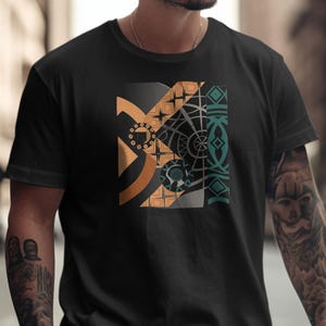 Abstraktes geometrisches T-Shirt, stilvolles Kunst-T-Shirt, modernes Grafikhemd, einzigartiges Designkleid, künstlerisches Oberteil, Freizeitkleidung