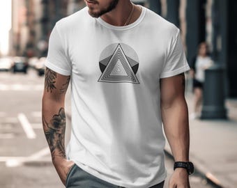 Men's Retro Geometric Triangles Print T-Shirt - Short Sleeve Pocket Tee