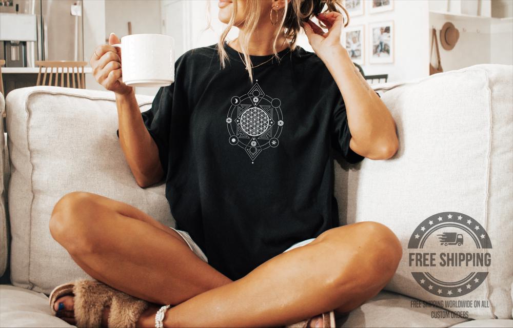 Geometric Mandala T-Shirt for Men and Women, Unisex Slightly Relaxed Fit, Unique Graphic Tee, Sacred Geometry Design, Casual Wear
