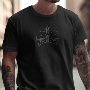 Rocket Launch T-Shirt, Space Shuttle Design, Outer Space Graphic Tee, Unisex Casual T-Shirt, Astronomy Enthusiast Gift