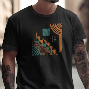 Abstract Shapes T-Shirt, Geometric Design Tee, Modern Art Shirt, Patterned Top, Stylish T Shirt, Unique Graphic Tee, Trendy Shirt