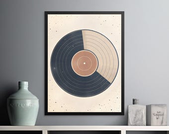 Vinyl Record Digital Art, Music Lover Poster, Retro Sound Print, Minimalist Home Decor, Aesthetic Wall Art, Turntable Gift, Soundwave Art