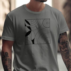 Geometrisches T-Shirt, Abstrakte Kunst T-Shirt, Minimalistisches Shirt, Schwarz-Weiß-Grafik-T-Shirt, Modernes Design-Kleidung, Kreismuster-T-Shirt
