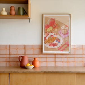 Strawberry Dessert Kitchen Wall Art – Brunch Food Illustration Print for Cafe, Bakery or Dining Room Decor
