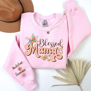 Personalized blessed mama sweatshirt with kids names, custom mama sweatshirt, personalized new mom sweatshirt Mothers Day gift, gift for mom