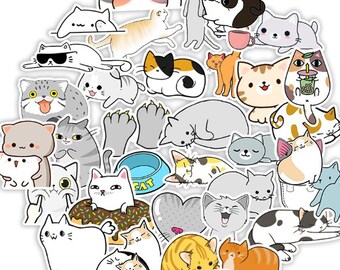 50 pcs "Cartoon Cats" Stickers for laptop water bottle books endless ideas for adults tweens and kids Free Shipping