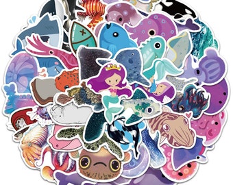 50 pcs "Marine Creatures" Stickers for laptop water bottle books endless ideas for adults tweens and kids Free Shipping