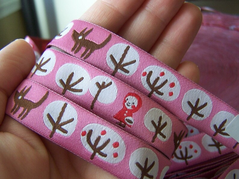 Rosa Pomar Ribbon Little Red Riding Hood in Pink 1 yard image 1