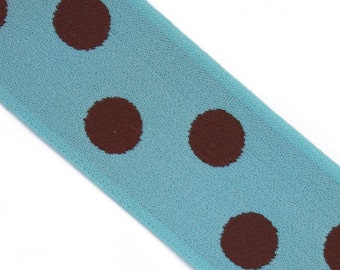 Robin Egg Blue & Brown Polka Dot 1.5 Inch Elastic banding- Reversible, goes great with any ruffle fabric color 1 yd total -more in stock