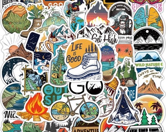 50 pcs "Camping Adventure" Stickers for laptop water bottle books endless ideas for adults tweens and kids Free Shipping