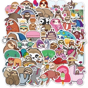 50 pcs &quot;Sloth Club&quot; Stickers for laptop water bottle books endless ideas for adults tweens and kids Free Shipping