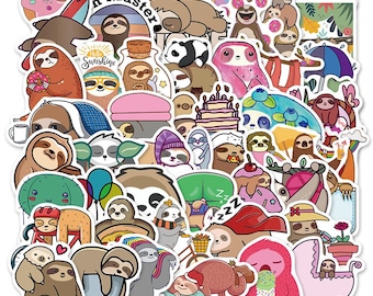 50 pcs "Sloth Club" Stickers for laptop water bottle books endless ideas for adults tweens and kids Free Shipping