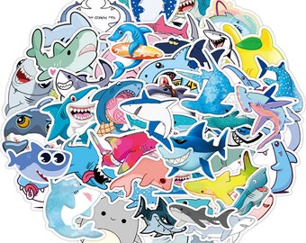 50 pcs "Cartoon Shark" Stickers for laptop water bottle books endless ideas for adults tweens and kids Free Shipping