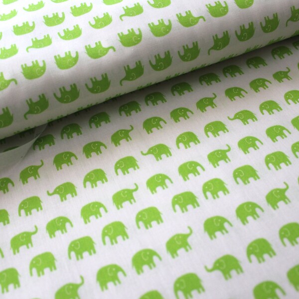 Daiwabo Japan Fabric, Tip Top Elephant Walk Green on white Cotton fabric, 30" remain