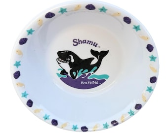 Bol infantil vintage Shamu Sea World de plástico melamina de 15 cm (6 pulgadas) con forma de orca.