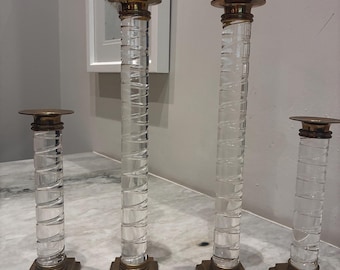 Vintage Lucite Brass Spiral Candle Holders Set of 4 Art Deco Regency