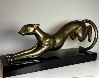 Vintage Dolbi Casher 1987 Brass Panther Sculpture Art Deco Korea 23” 14.8 lbs