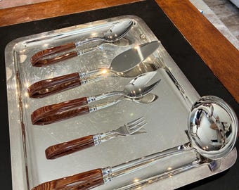 Capdeco France 18/10 Serving Utensil Set – New – Wood Grain Handles