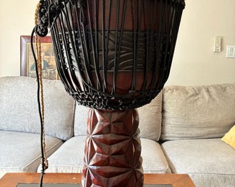 Large African Djembe Drum w/ Carry Bag – Hand-Carved 26