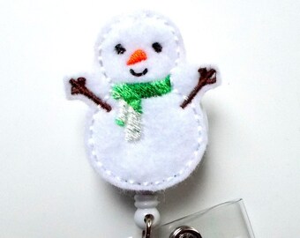 Snowman with greenscarf - Name Badge Holder - Badge Holders - Cute Badge Reel - Nursing Badge - Nurse Gift - Teacher Gift - Medical ID Badge