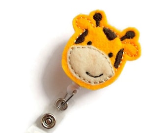 Jerry the Giraffe - Retractable ID Badge Reel - Name Badge Holder - Cute Badge Reel - Nurse Badge Holder - Nursing Badge Clip - Felt Badge