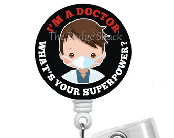 Superpower Doctor Male (Brown Hair) Badge Reel - Doctor ID Badge Holder - Male Badge Reel - MD Badge Holder - DR Badge Clip - Male Gift