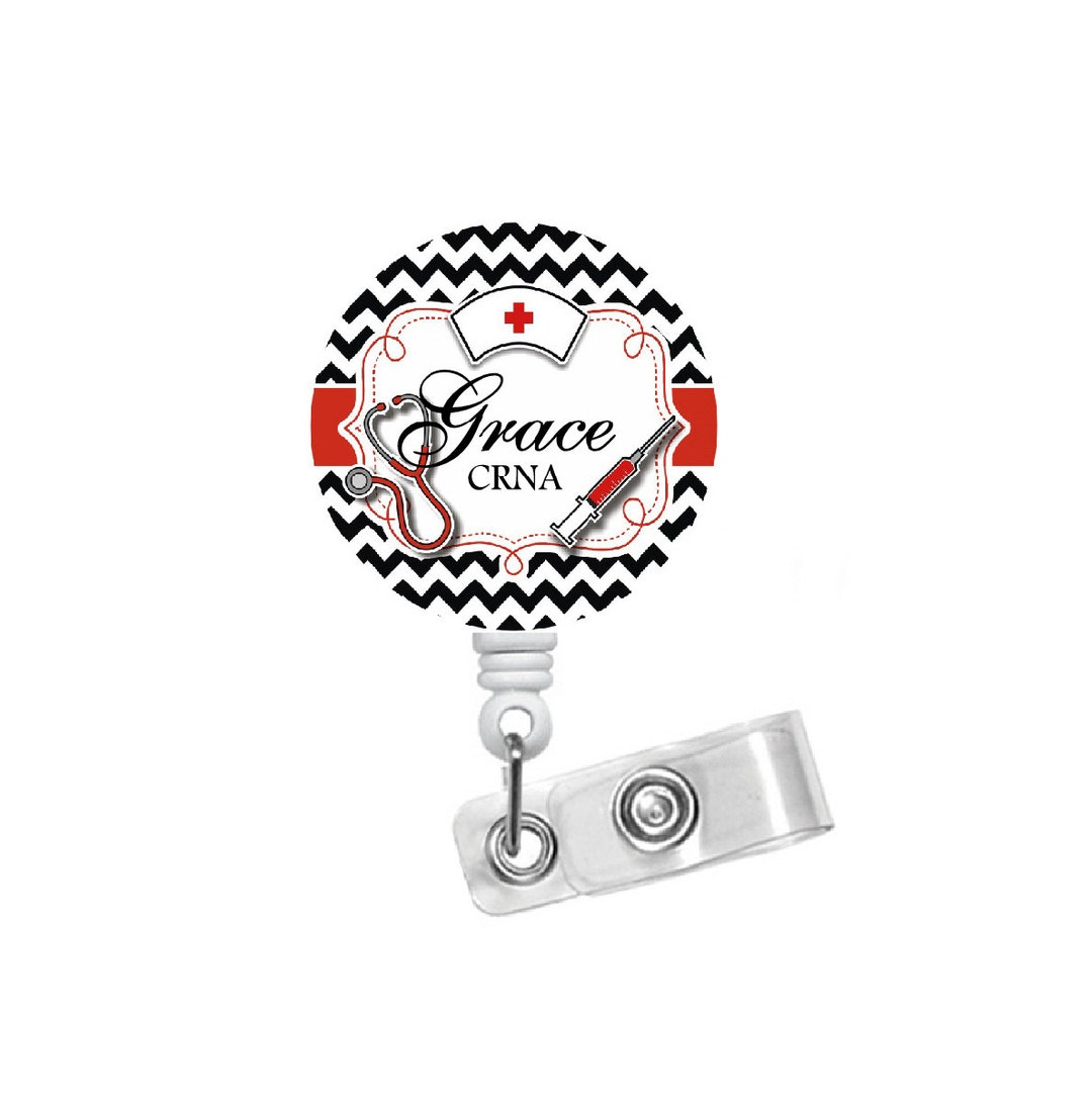 Personalized Chevron Medical Name Badge Holder Black and Red Etsy UK
