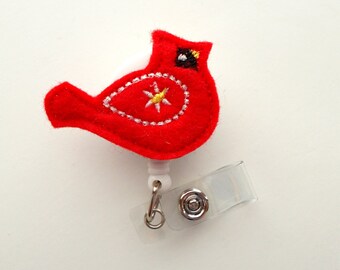 Cardinal - Retractable ID Badge Reel - MD Badge Holder - Cute Badge Reel - Nurse Badge Holder - Nursing Badge Clip - Felt Badge