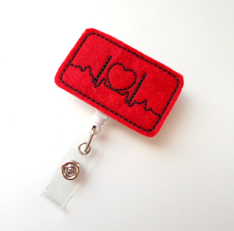 EKG Cute Badge Holder Nurses Badge Reel Felt Badge Etsy