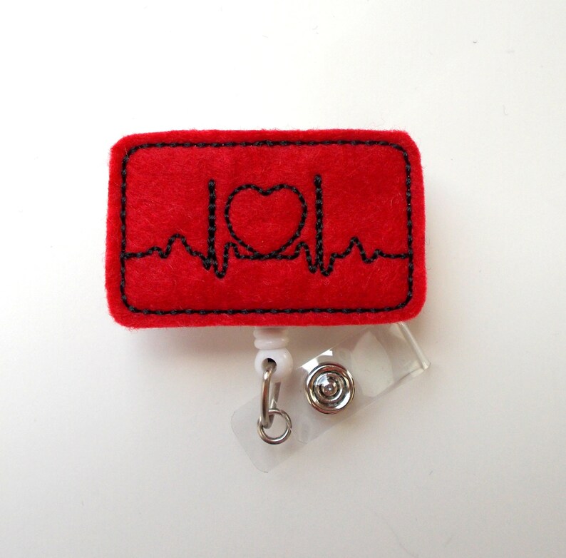 EKG Cute Badge Holder Nurses Badge Reel Felt Badge Etsy