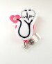 Stethoscope EKG Pink - Retractable Badge Reel - Name Badge Holder - Nurse Badge Holder - Nursing Badge Clip - Nurse Graduation - Badge Reels 