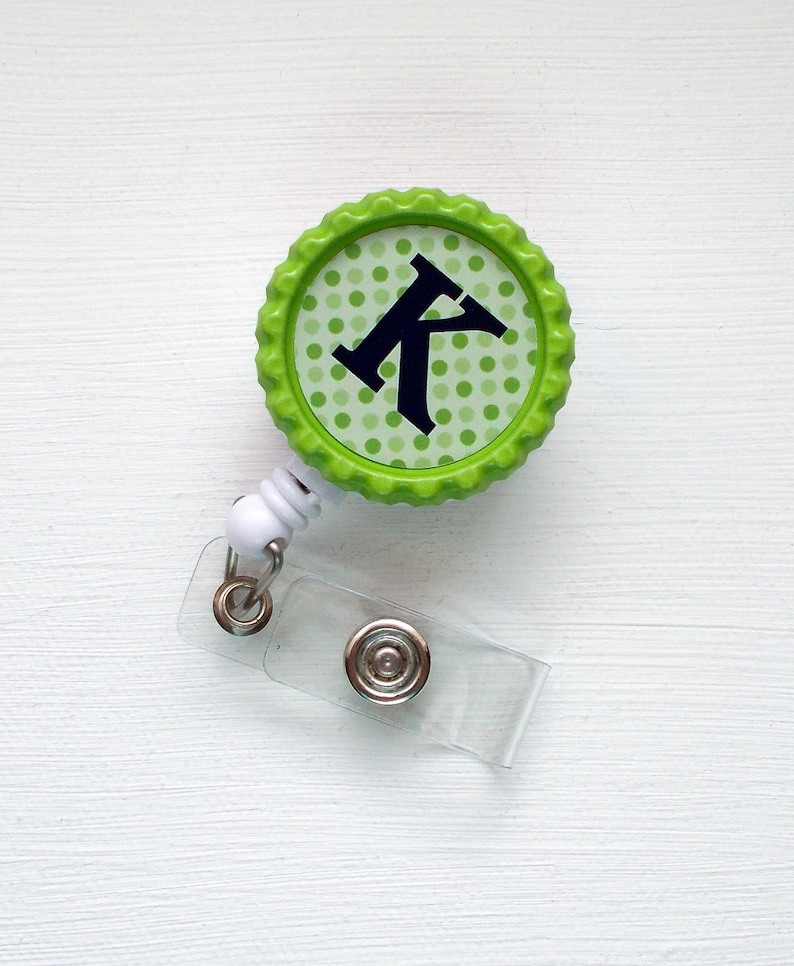 Labor and Delivery Badge Reel Retractable ID Badge Holder Name Badge Holder Green Polka Dots Personalized Badge Clip