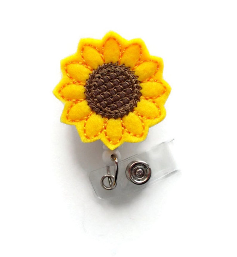 Sunflower  - Retractable ID Felt Badge Holder - Name Badge Holder - Cute Badge Reel - Nursing Badge - Felt Badge Reel 