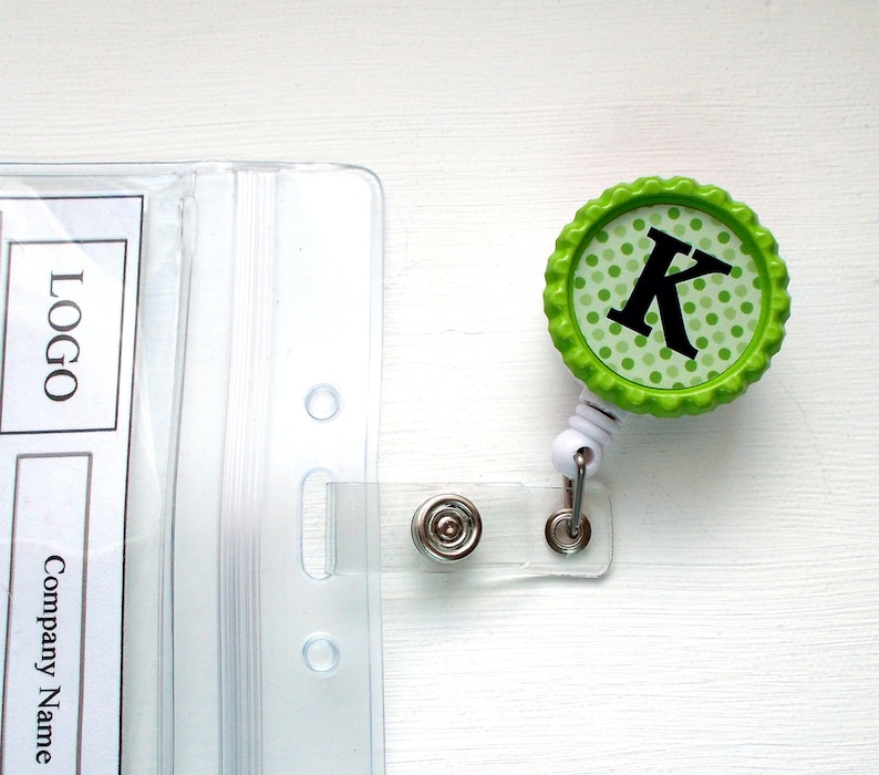 Labor and Delivery Badge Reel Retractable ID Badge Holder Name Badge Holder Green Polka Dots Personalized Badge Clip
