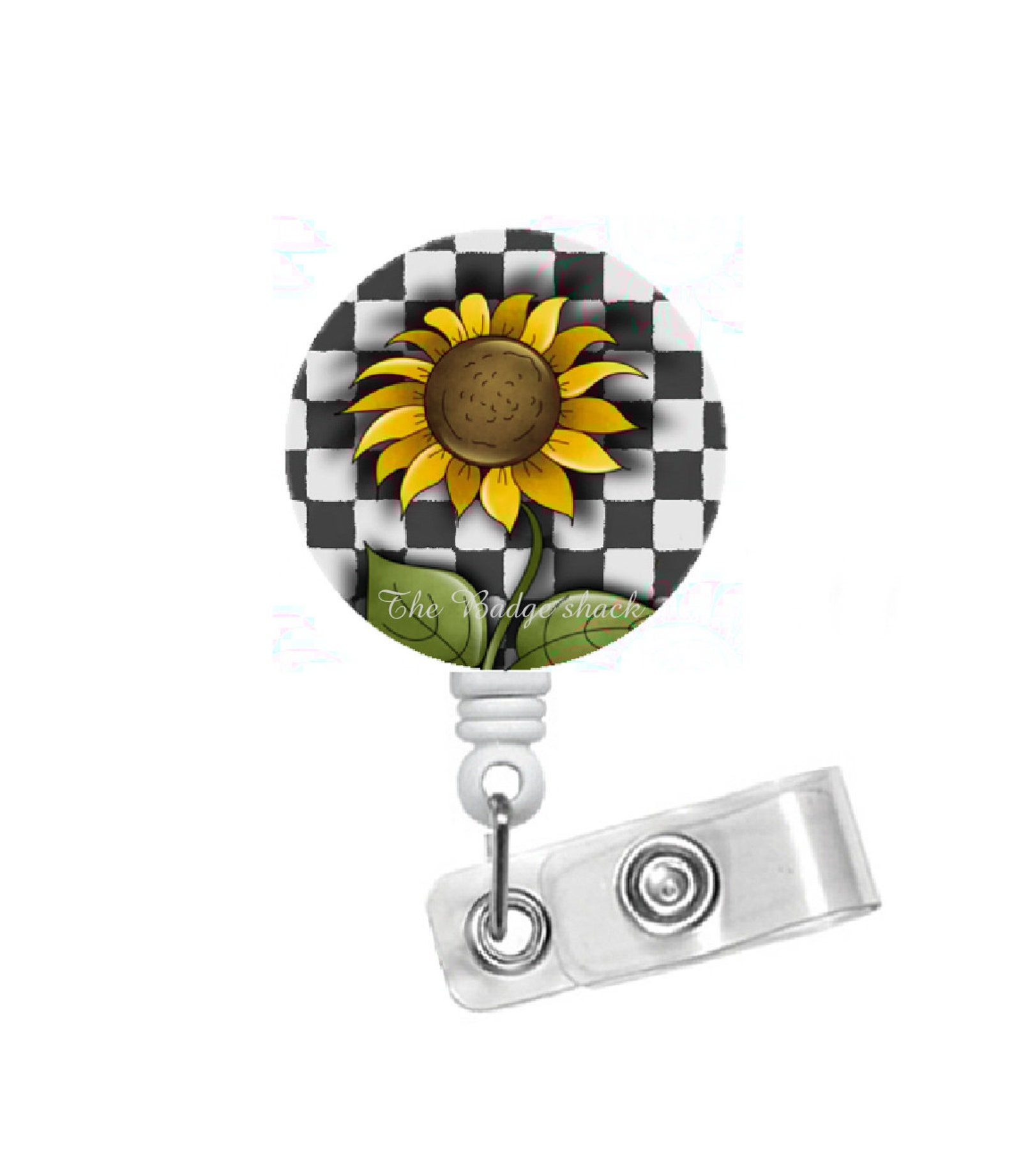 Sunflower Checked Retractable ID Felt Badge Holder Name | Etsy