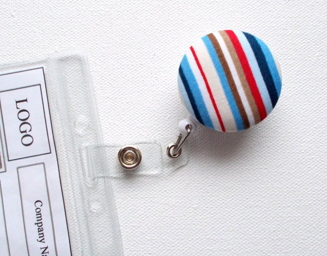 Multi Striped ID Badge Holder Mens Badge Reel Name Badge Etsy