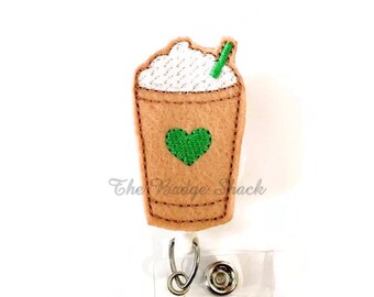 Coffee Badge Holder - ID Felt Badge Holder - Latte Badge Reel - Nurses Badge Holder - Cute Badge Reel - Dietitian Badge - RN