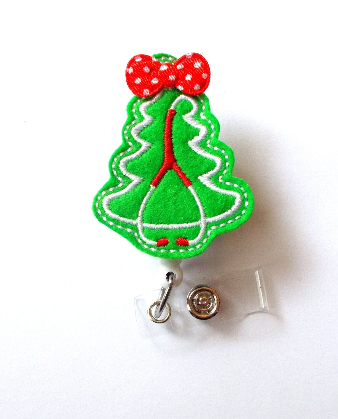 Stethoscope Christmas Tree With Bow Felt Badge Holder Etsy