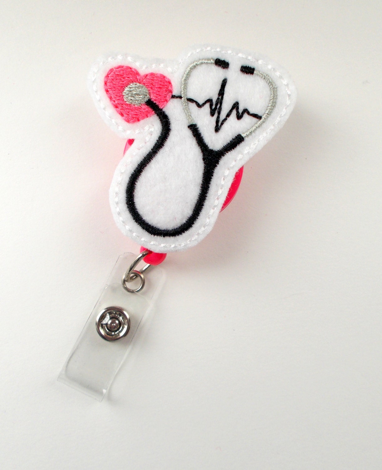 Stethoscope EKG Pink Retractable Badge Reel Name Badge Etsy
