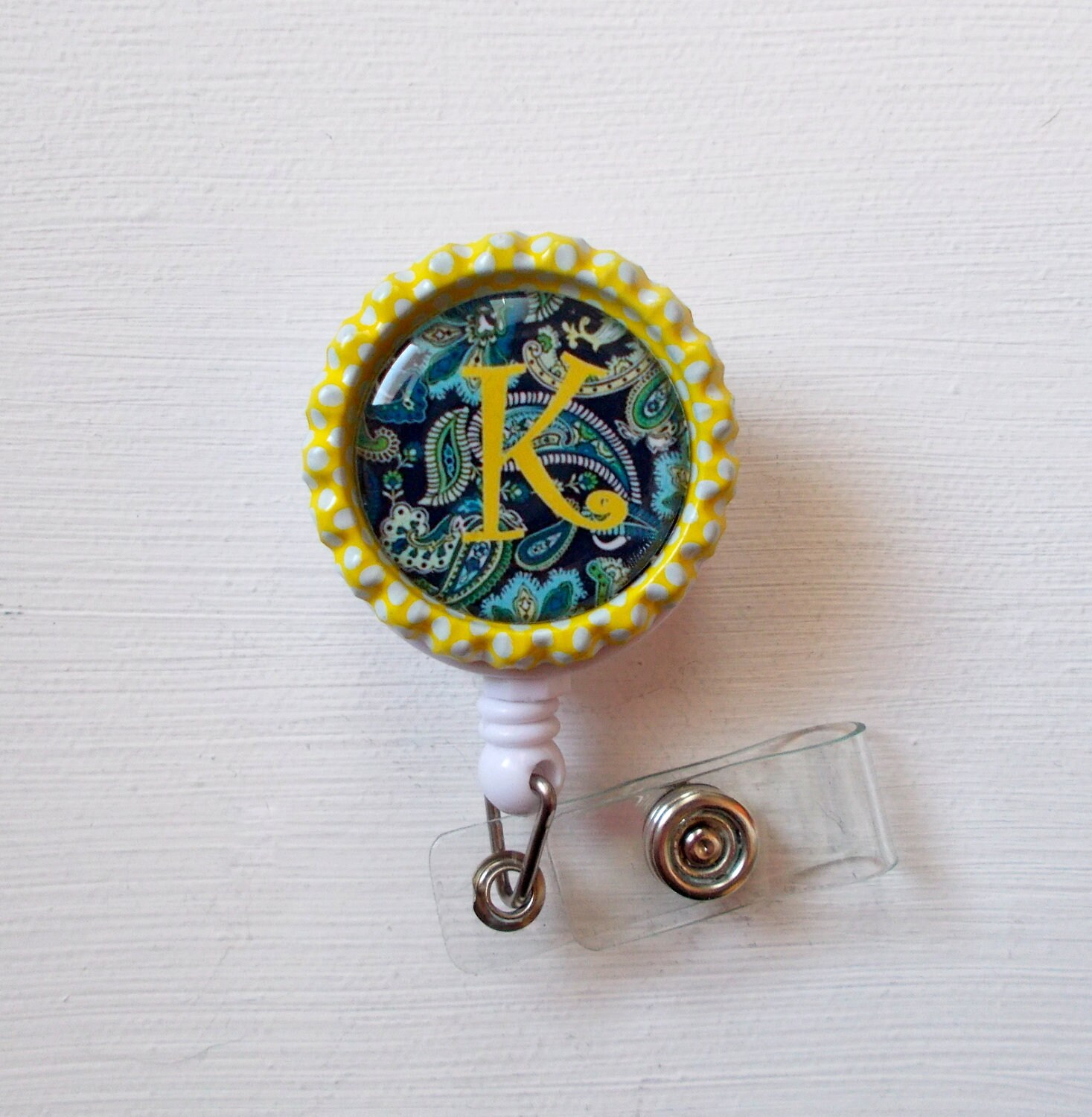 Personalized Paisley Blue Name Badge Holder Bottle Cap ID Etsy
