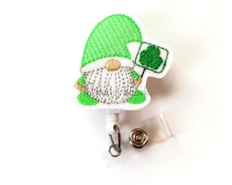 Gnome Shamrock Felt Retractable Badge Holder - Holiday Badge Reel - Nurses Badge Holder - Clover Badge - Teacher Badge - St. Patrick's Day