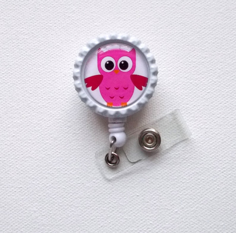 Hot Pink & White Owl ID Badge Holder ID Badge Reel Name Etsy