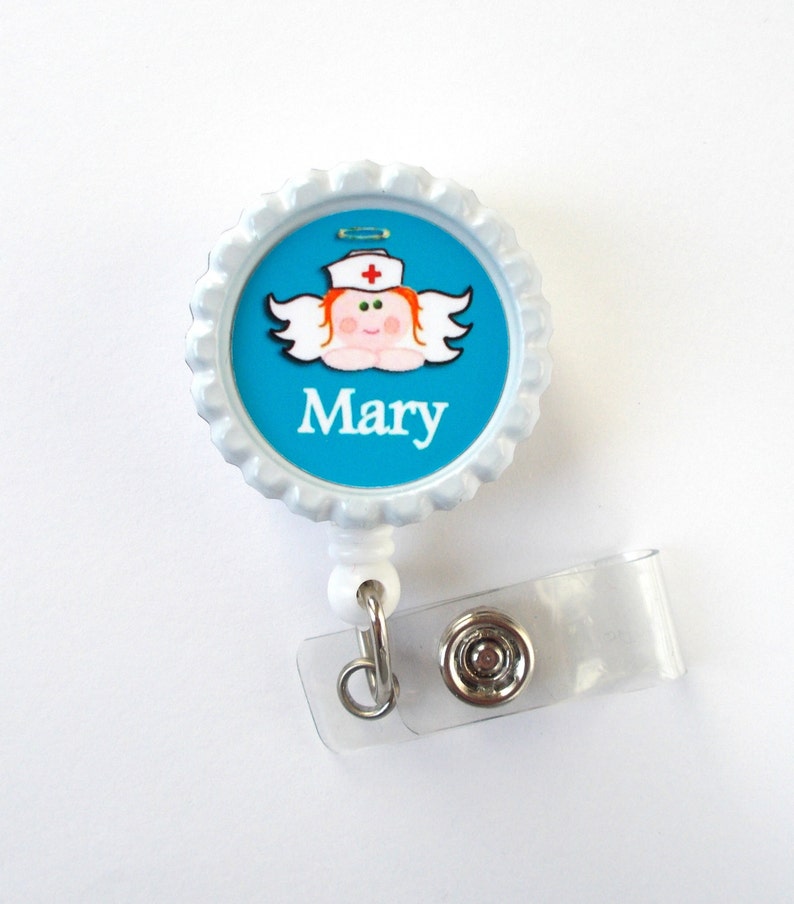Nurse Badge Holder Nursing Badge Holder Personalized Nurse Angel Blue Retractable ID Badge Reel Name Badge Holder