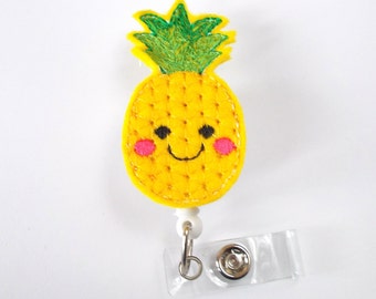 Pineapple Badge Holder - ID Felt Badge Holder - Hawaii Badge Reel - Nurses Badge Holder - Fruit Badge Reel - Dietitian Badge - RN