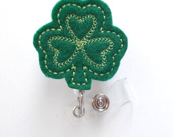 Green Clover Shamrock  - St Patricks Day Badge  - Name Badge Holder - Cute Badge Reel - Nursing Badge - Felt Badge Reel - Holiday Badge Reel
