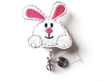 Chubby Easter Bunny Pink Retractable Felt Badge Holder - Pediatric Badge Reel - Nurses Badge Holder - Nurse Badge - Teacher Badge - Gift
